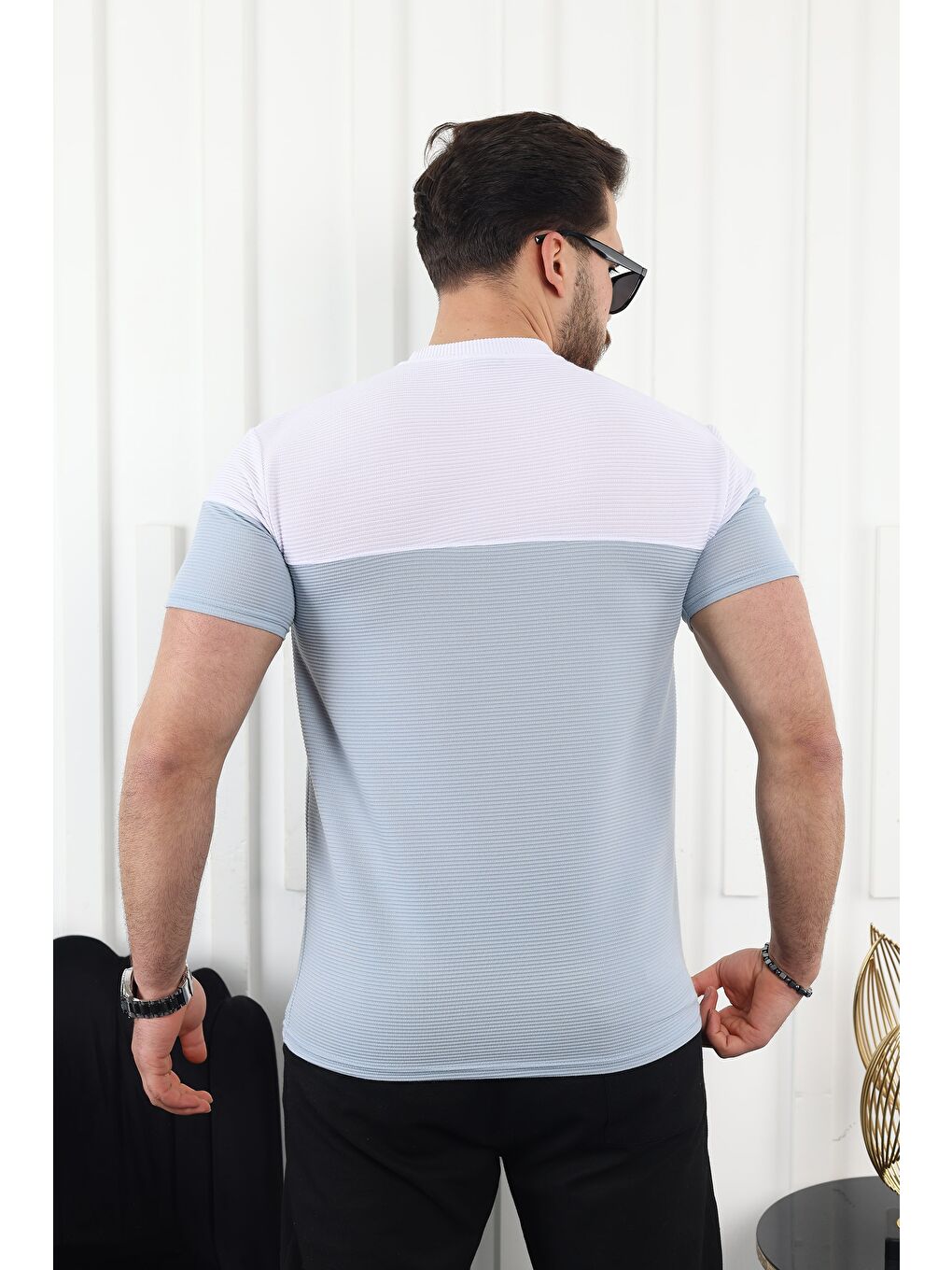 Mavi Çift Renk Baskılı Tişört-3