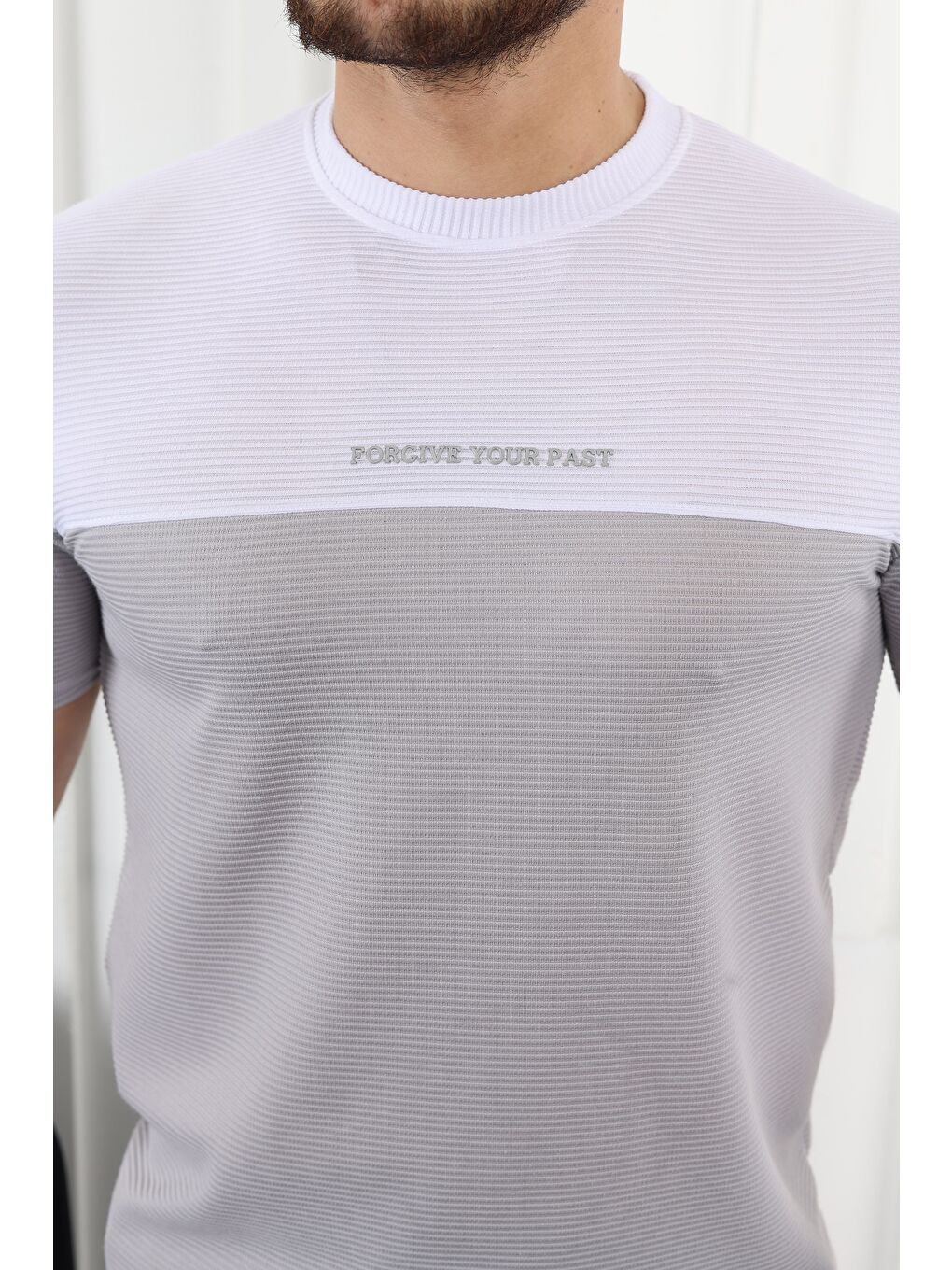 Gri Çift Renk Baskılı Tişört-1