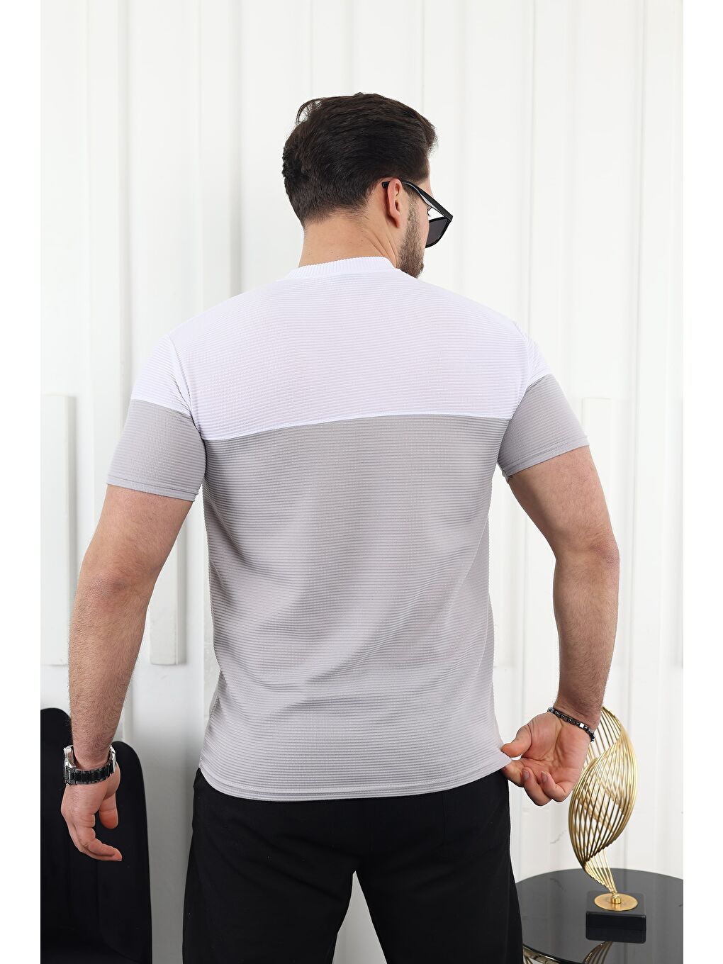 Gri Çift Renk Baskılı Tişört-3