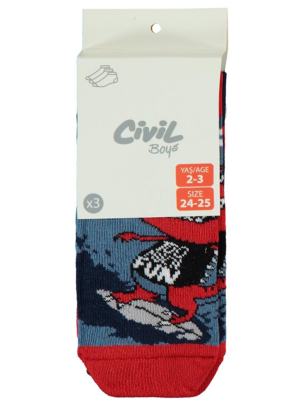 Beyaz Boys Dinozor Surf 3'lü 2-12 Yaş Erkek Patik Çorap - Standart-3