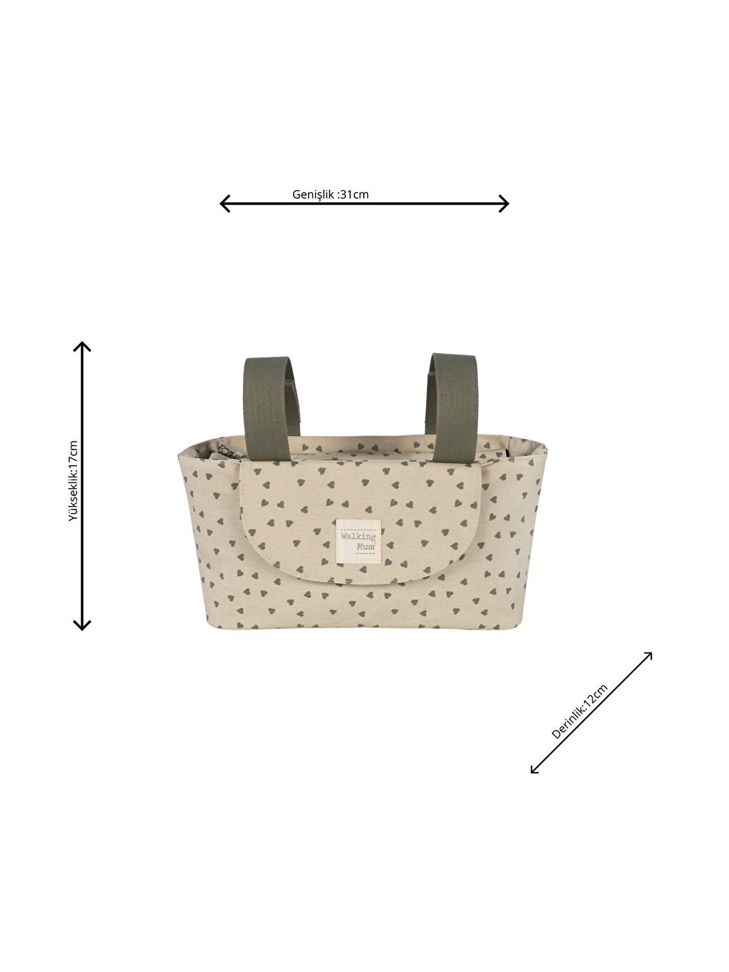 Poppy Bebek Arabası Kalpli Organizer Çanta Moss-7