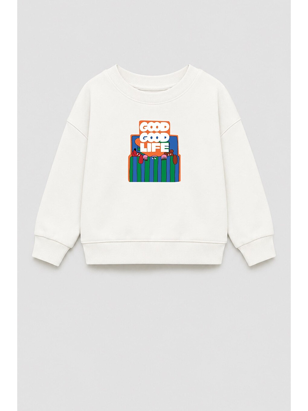 Ekru Unisex Çocuk 3 İplik Kumaş Pamuklu Baskılı Sweatshirt
