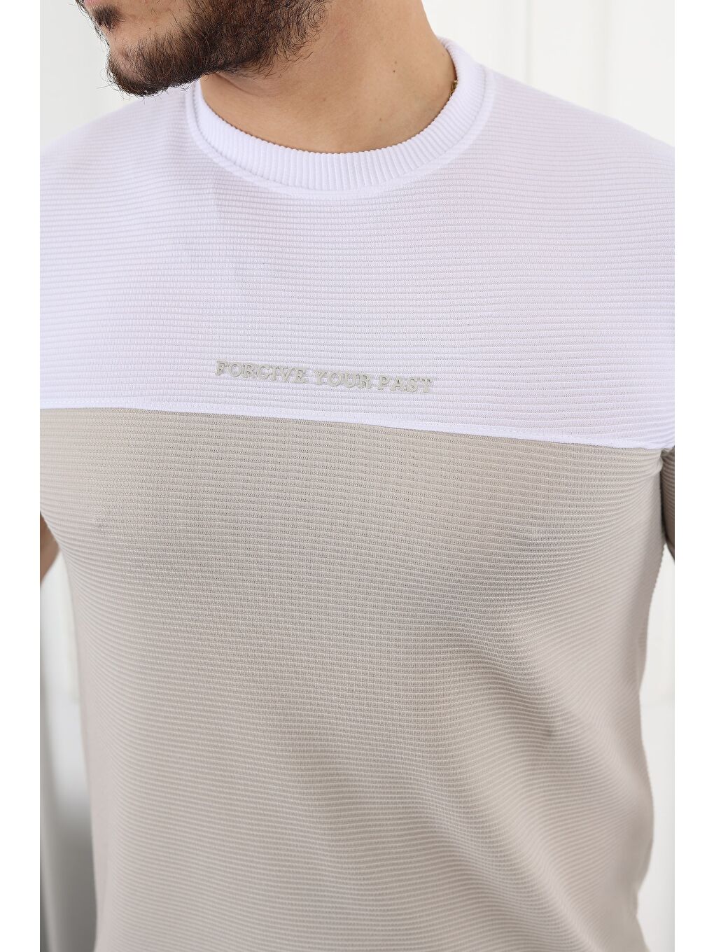 Bej Çift Renk Baskılı Tişört-1