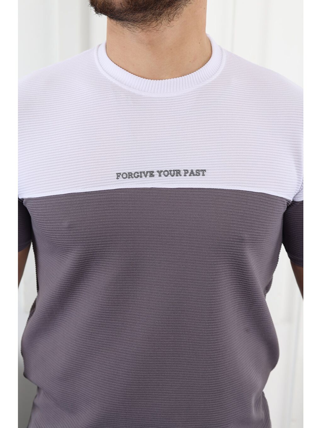 Gri Çift Renk Baskılı Tişört-1