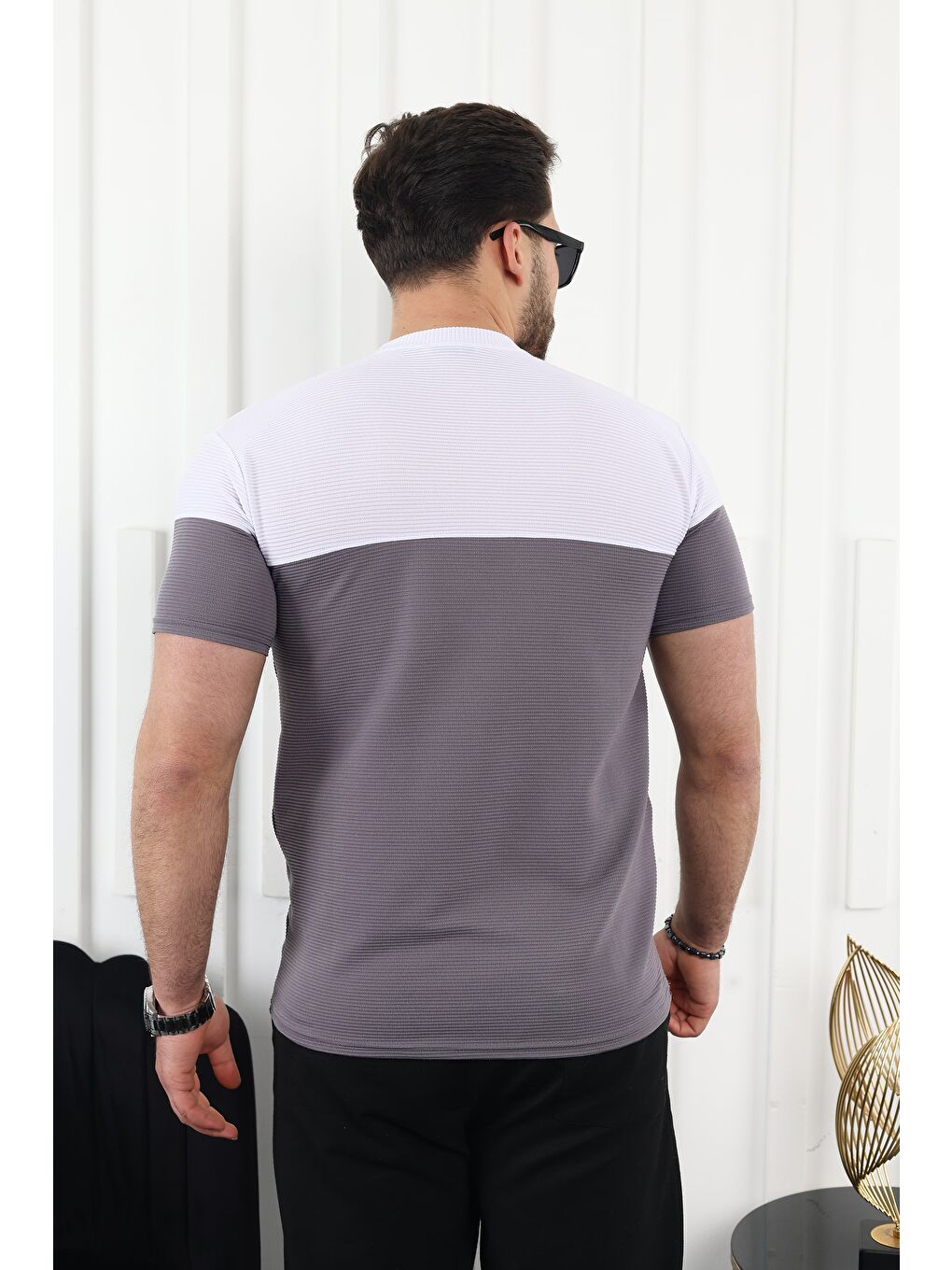 Gri Çift Renk Baskılı Tişört-3