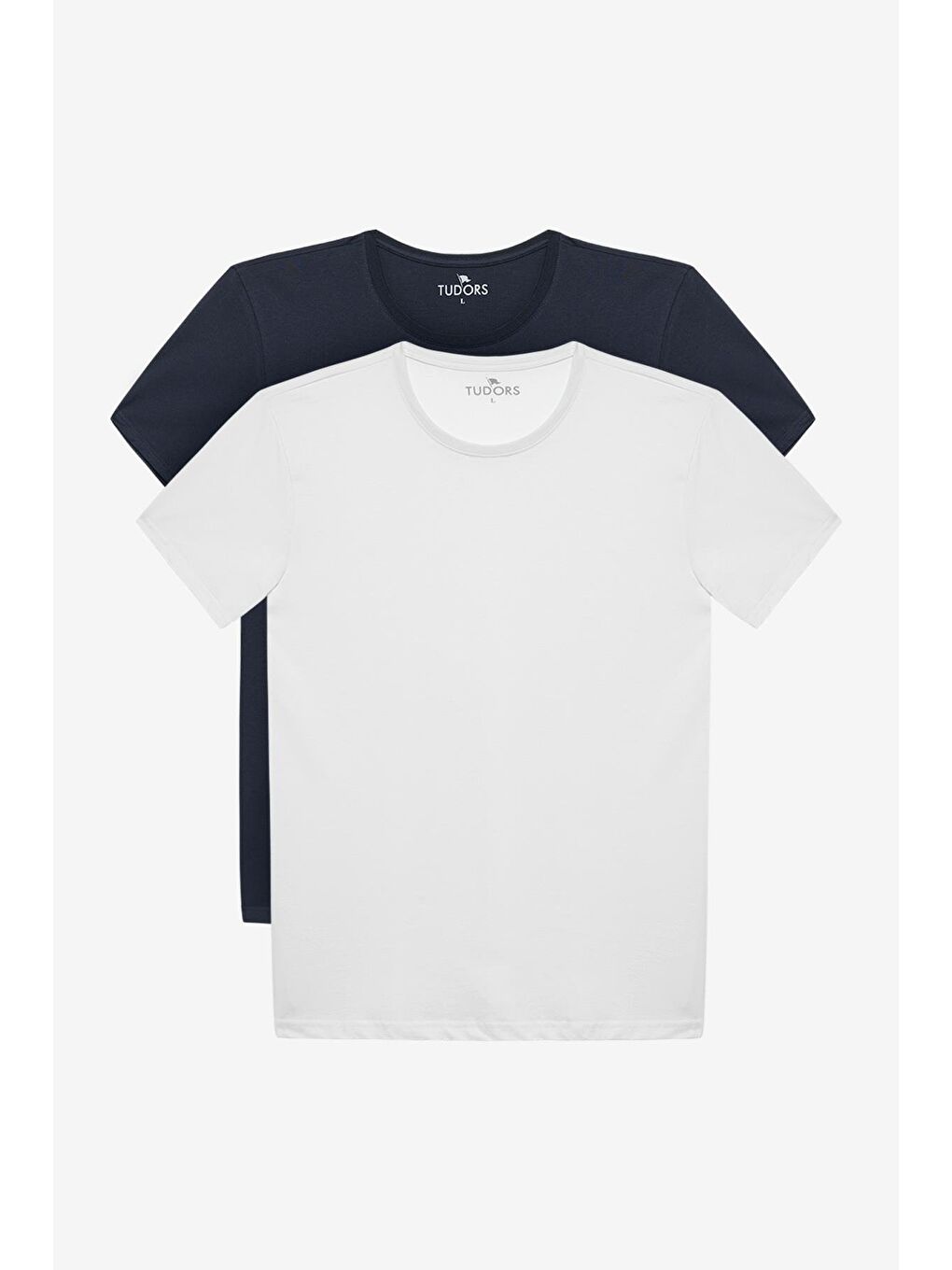 Siyah Unisex 2'Li Paket Beyaz-Lacivert Slim Fit Dar Kesim %100 Pamuk Bisiklet Yaka Tişört