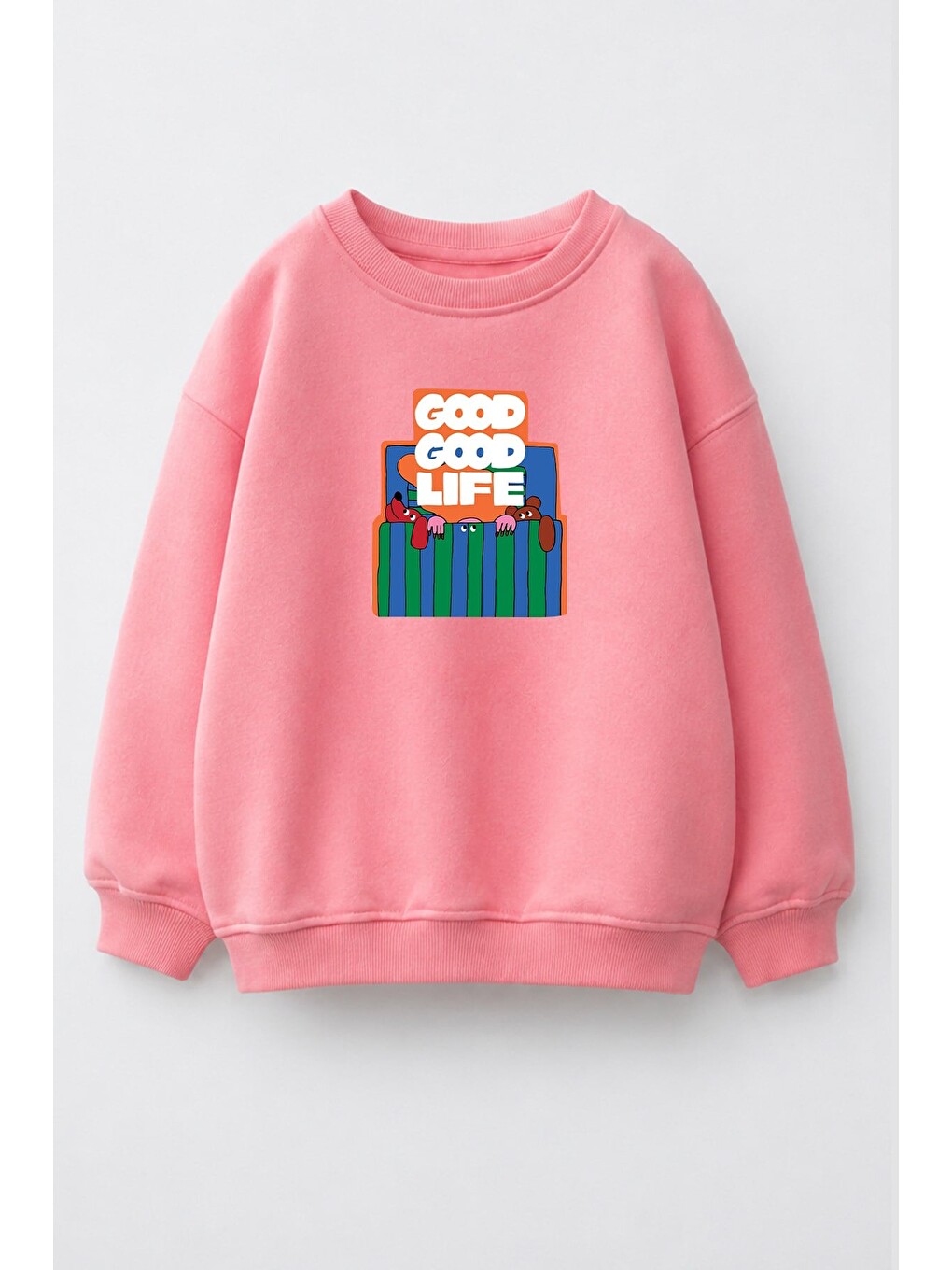 Pembe Unisex Çocuk 3 İplik Kumaş Pamuklu Baskılı Sweatshirt