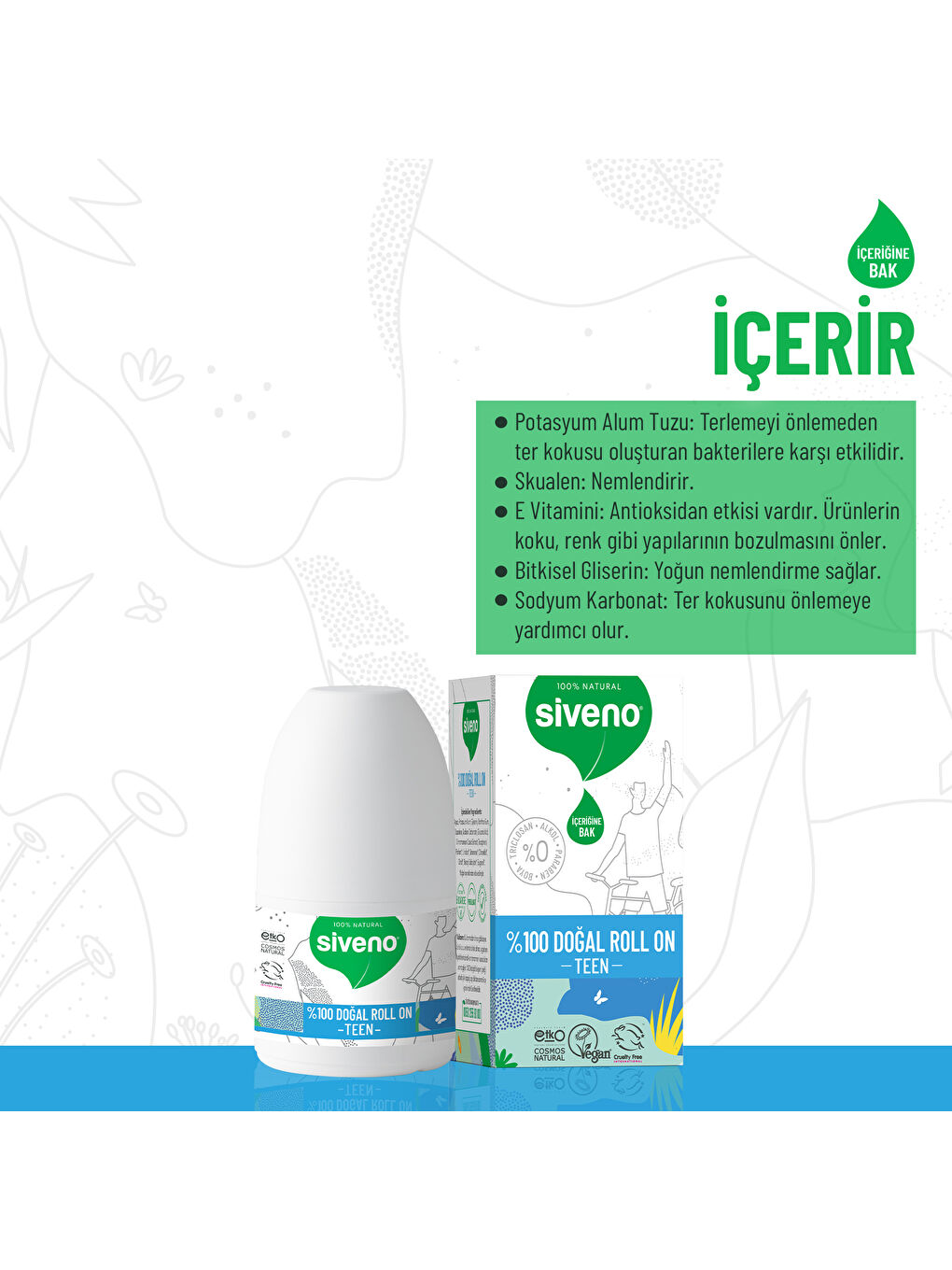 %100 Doğal Roll On Teen Blue Genç Erkek Deodorant Ter Kokusu Önleyici Bitkisel Lekesiz Vegan 50 ml-1