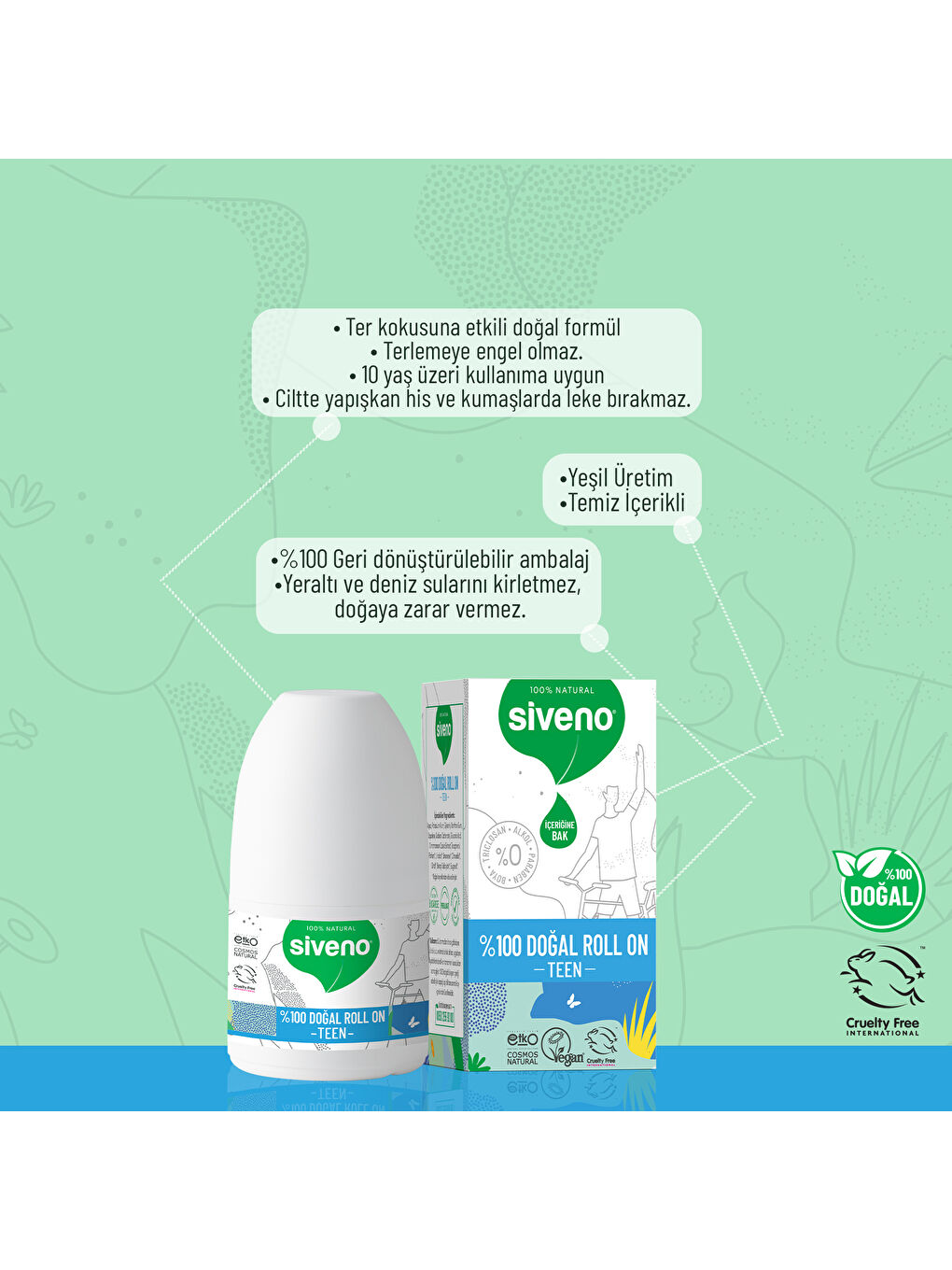 %100 Doğal Roll On Teen Blue Genç Erkek Deodorant Ter Kokusu Önleyici Bitkisel Lekesiz Vegan 50 ml-4