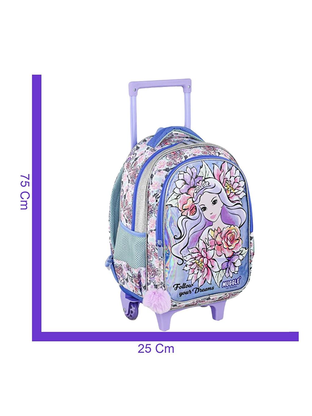 2 Bölmeli Princess Çekçekli Okul Çantası Mor (MU-9171)-1