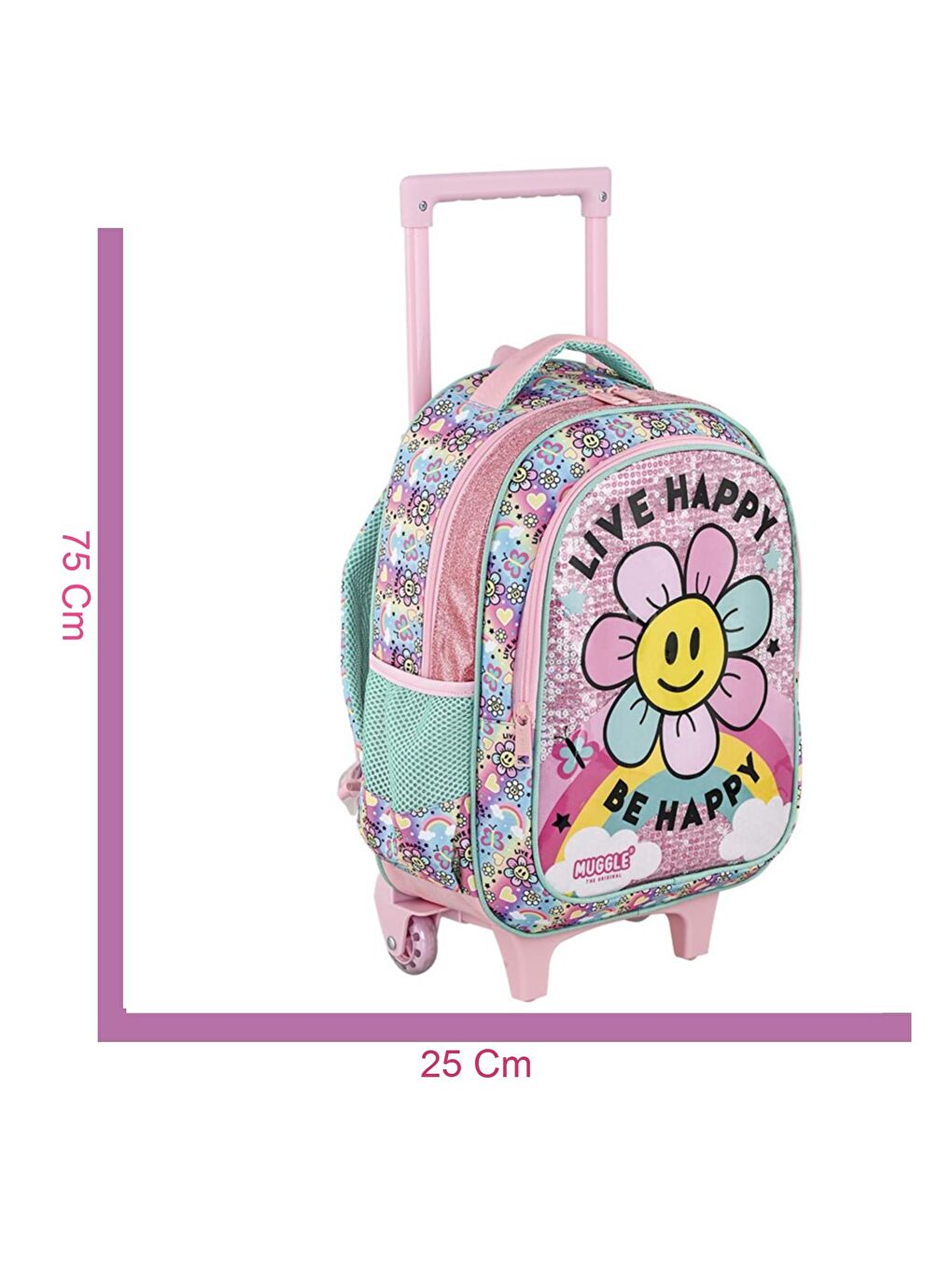 2 Bölmeli Live Happy Çekçekli Okul Sırt Çantası Pembe (MU-9172)-1