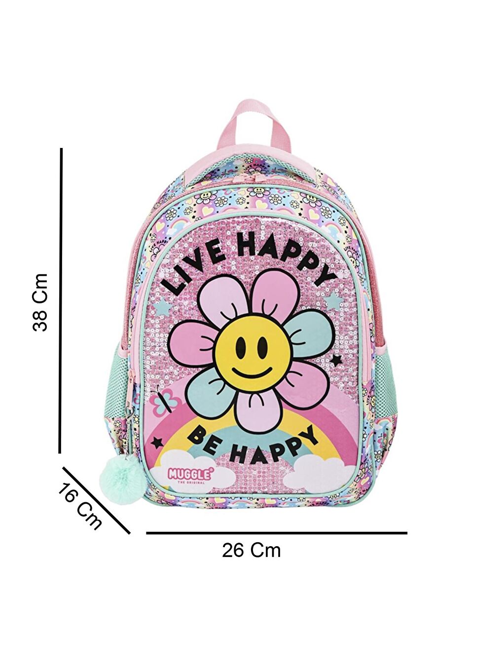 2 Bölmeli Live Happy Çekçekli Okul Sırt Çantası Pembe (MU-9172)-4