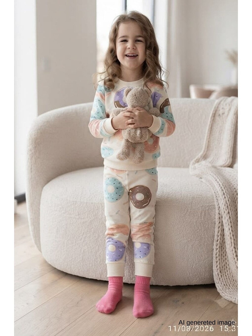 Bej Kız Çocuk Pamuklu Desenli Pijama Takım Tkm1018-3