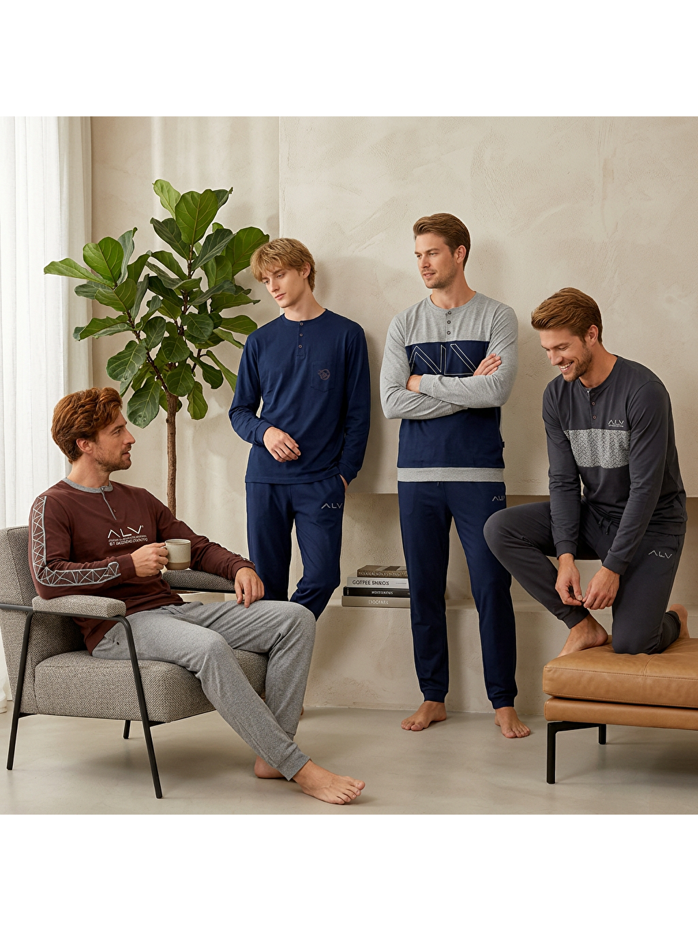 Karışık Erkek Pamuklu 4 Adet 2'Li Pijama Takımı Bb2241