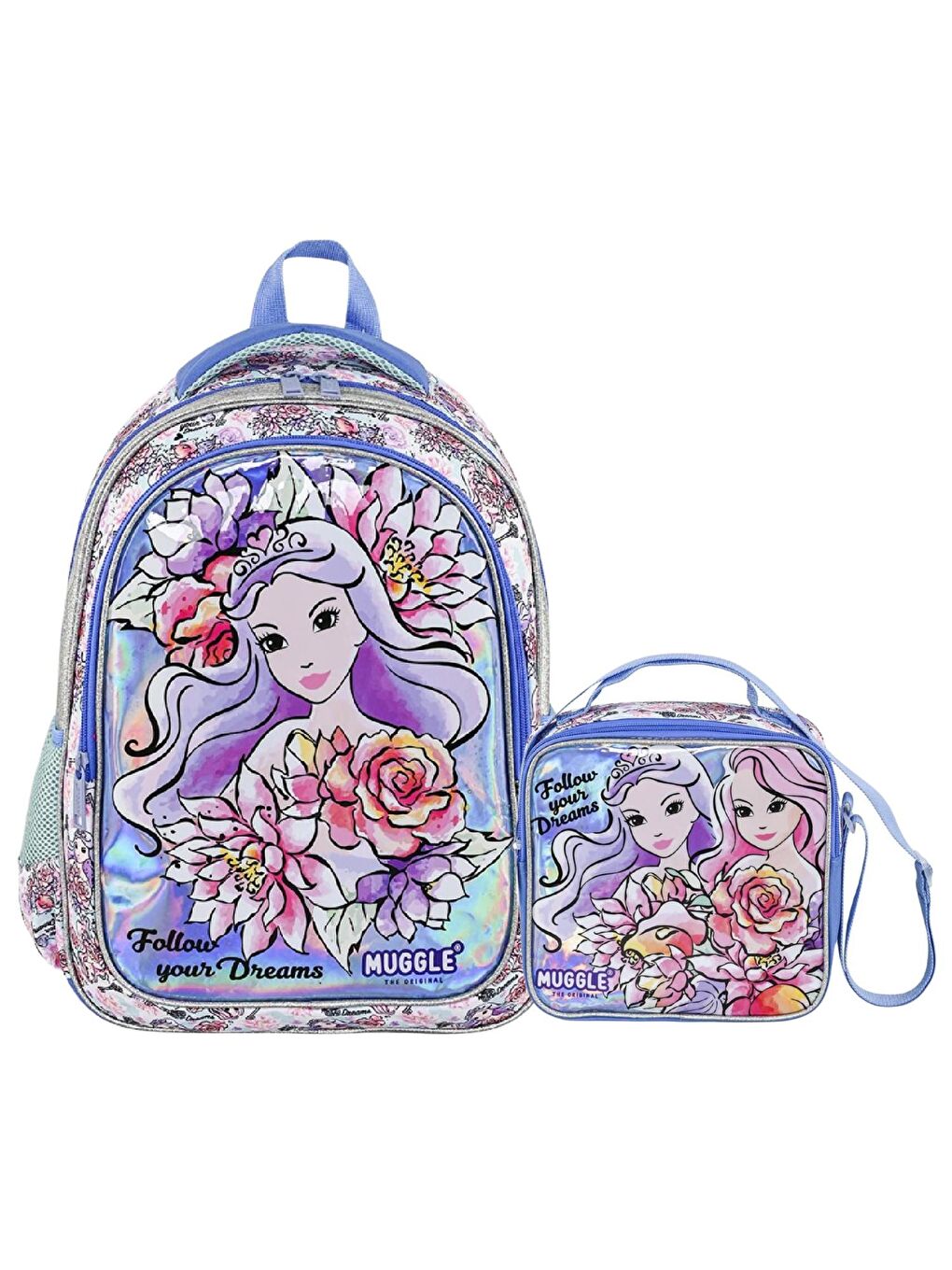 2 Bölmeli Princess Okul Çantası + Beslenme Çantası