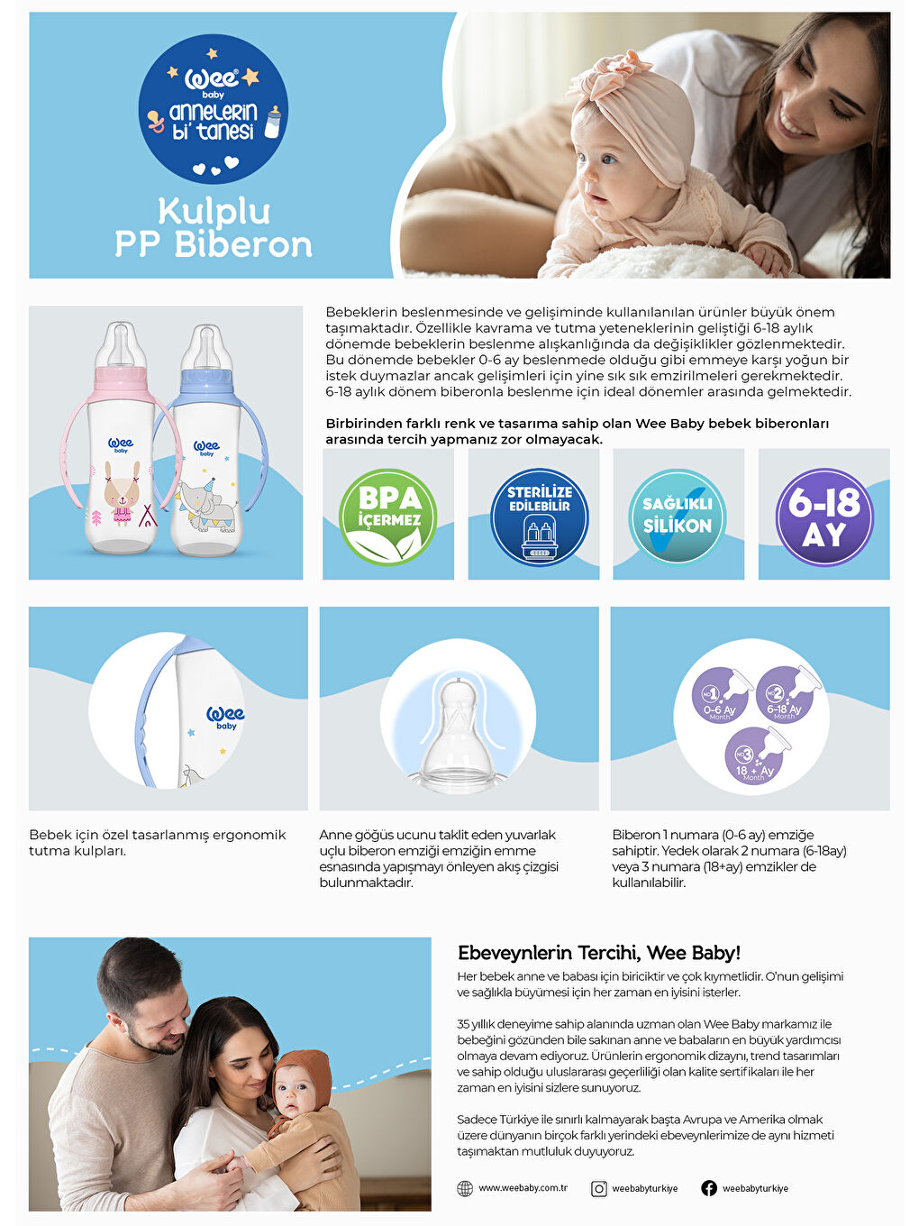 Klasik Kulplu PP Biberon 270 ml - MAVİ-3