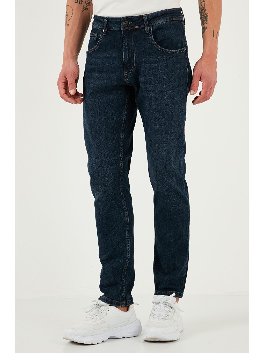 Lacivert Pamuklu Slim Fit Yüksek Bel Dar Paça Jeans 3300S82TOKYO-3