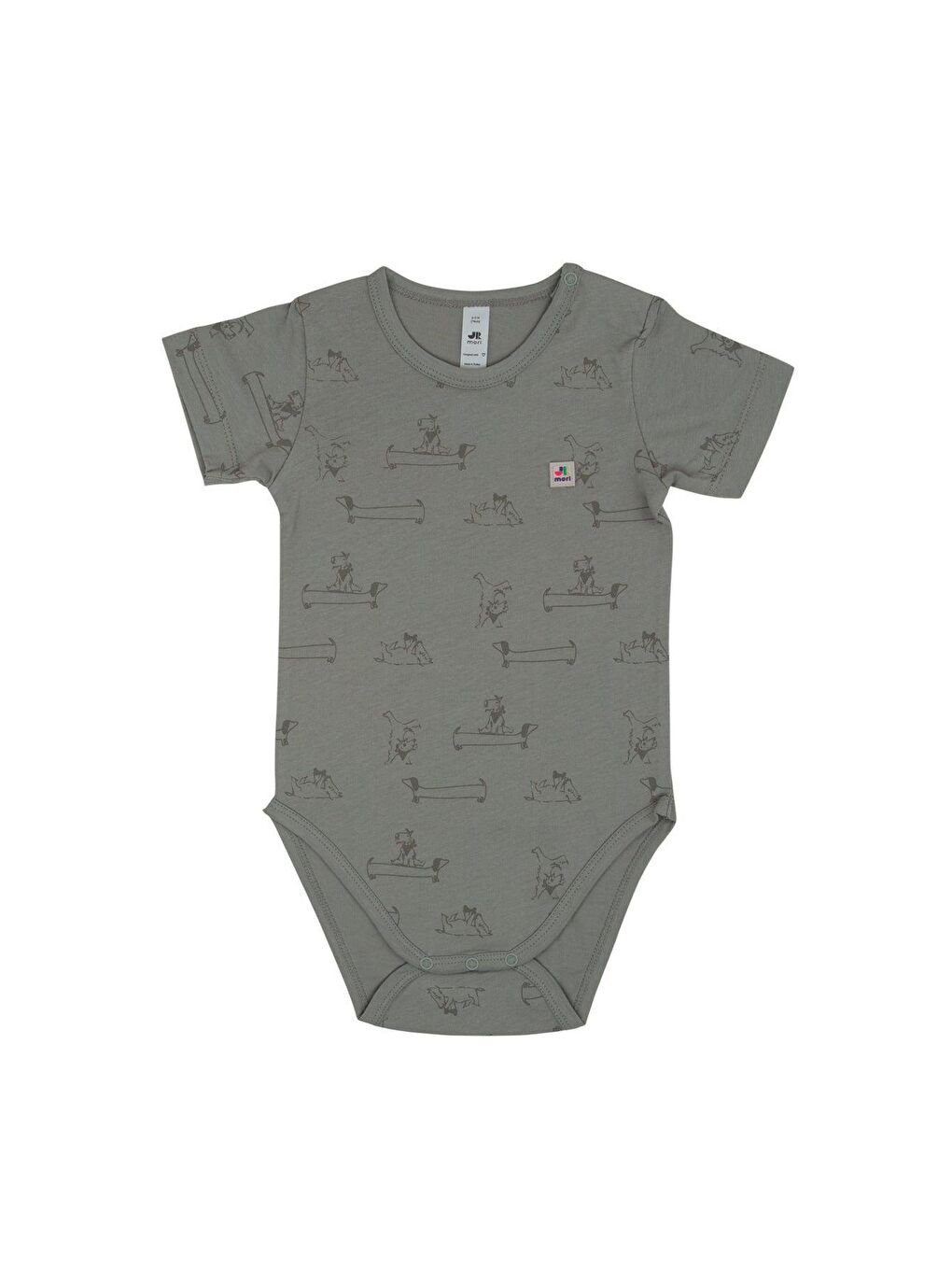 Gri Mr.J & Ms.R Baskılı Omuz Çıtçıtlı Kısa Kollu Body