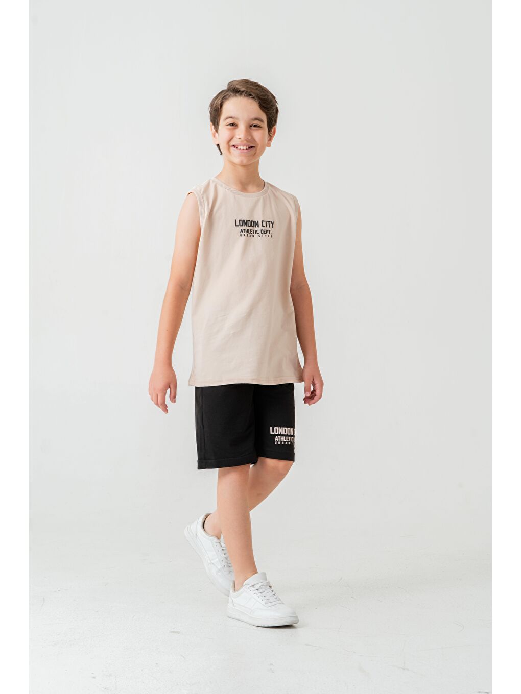 Bej London City Athletic Dept. Urban Style Erkek Çocuk Şort - Tişört Takımı-1
