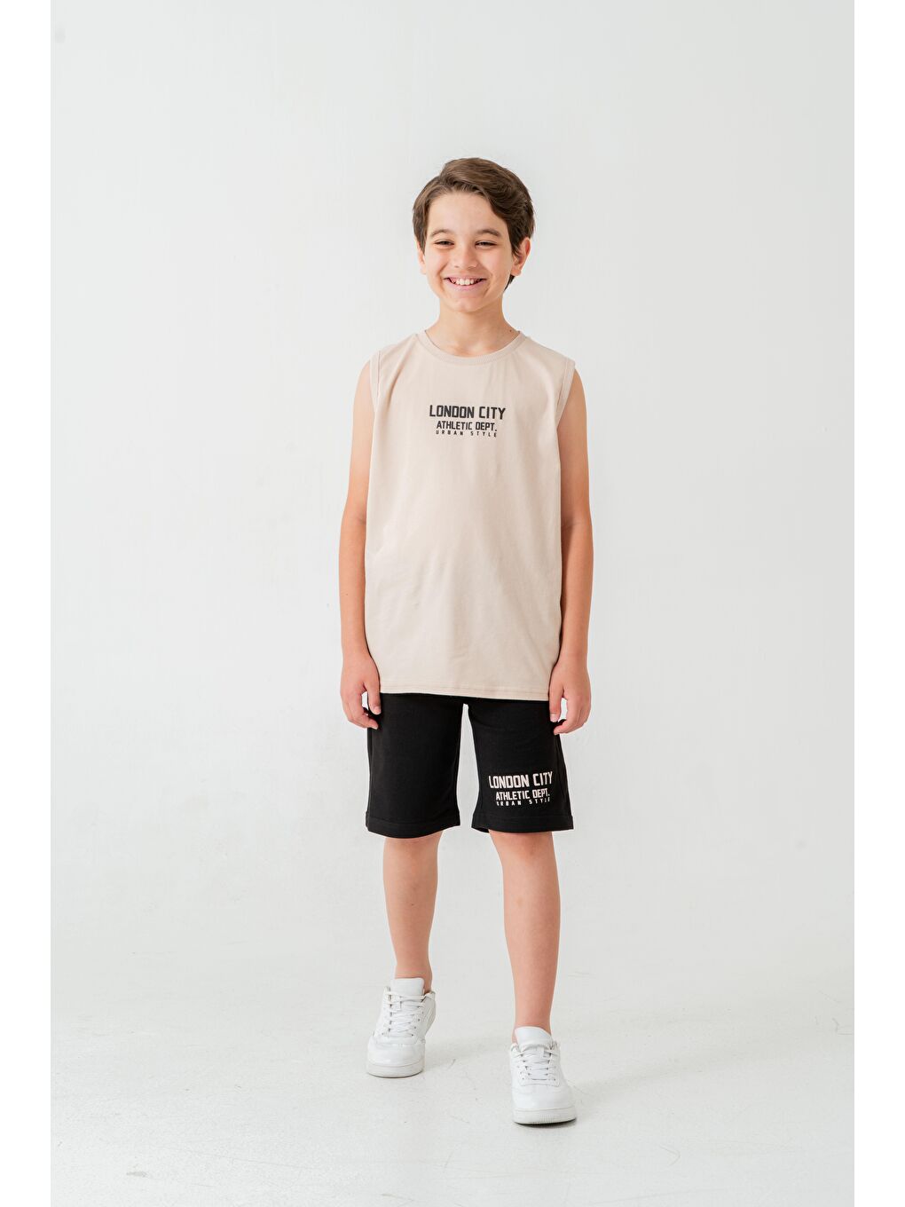 Bej London City Athletic Dept. Urban Style Erkek Çocuk Şort - Tişört Takımı-4