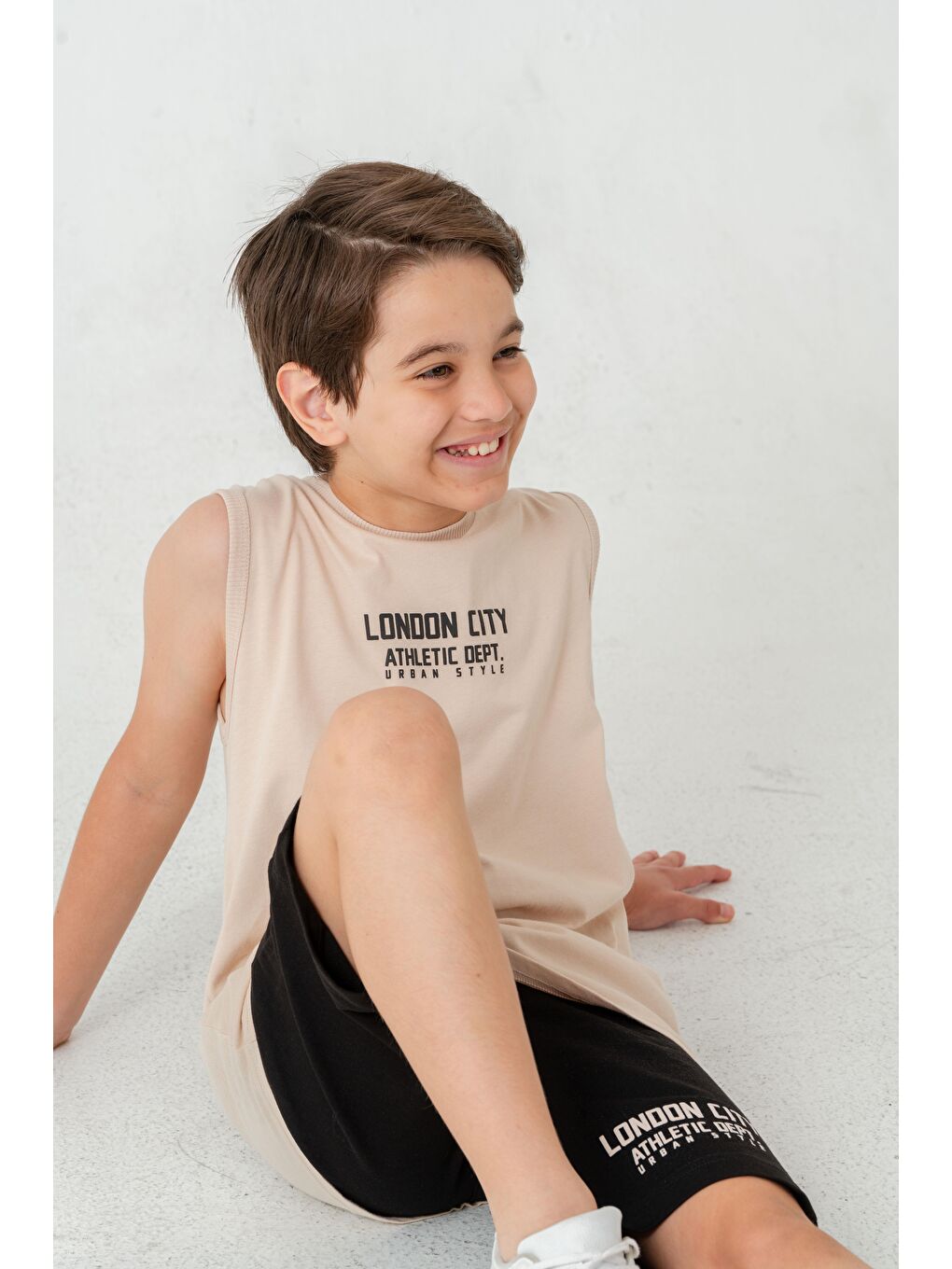 Bej London City Athletic Dept. Urban Style Erkek Çocuk Şort - Tişört Takımı-7