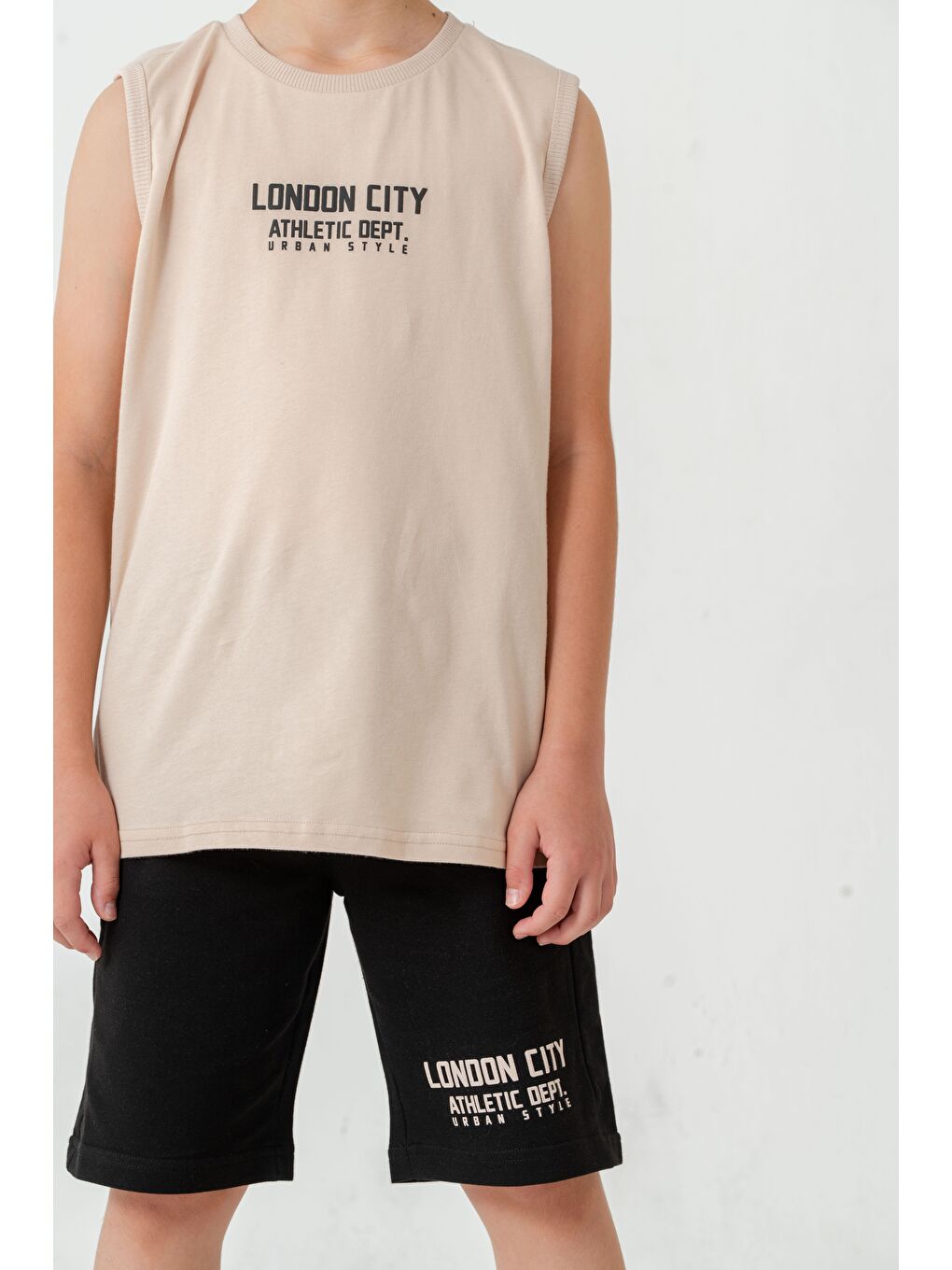 Bej London City Athletic Dept. Urban Style Erkek Çocuk Şort - Tişört Takımı-8
