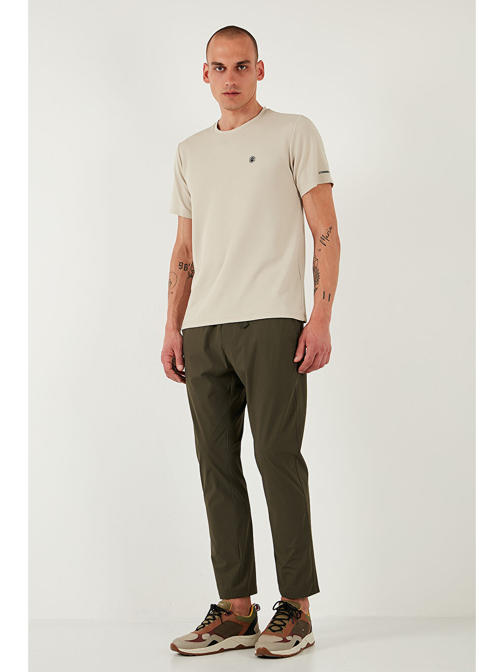 Haki Slim Fit Lastikli Bel Boru Paça Kemer Detaylı Erkek Pantolon 5543S86JMILANO