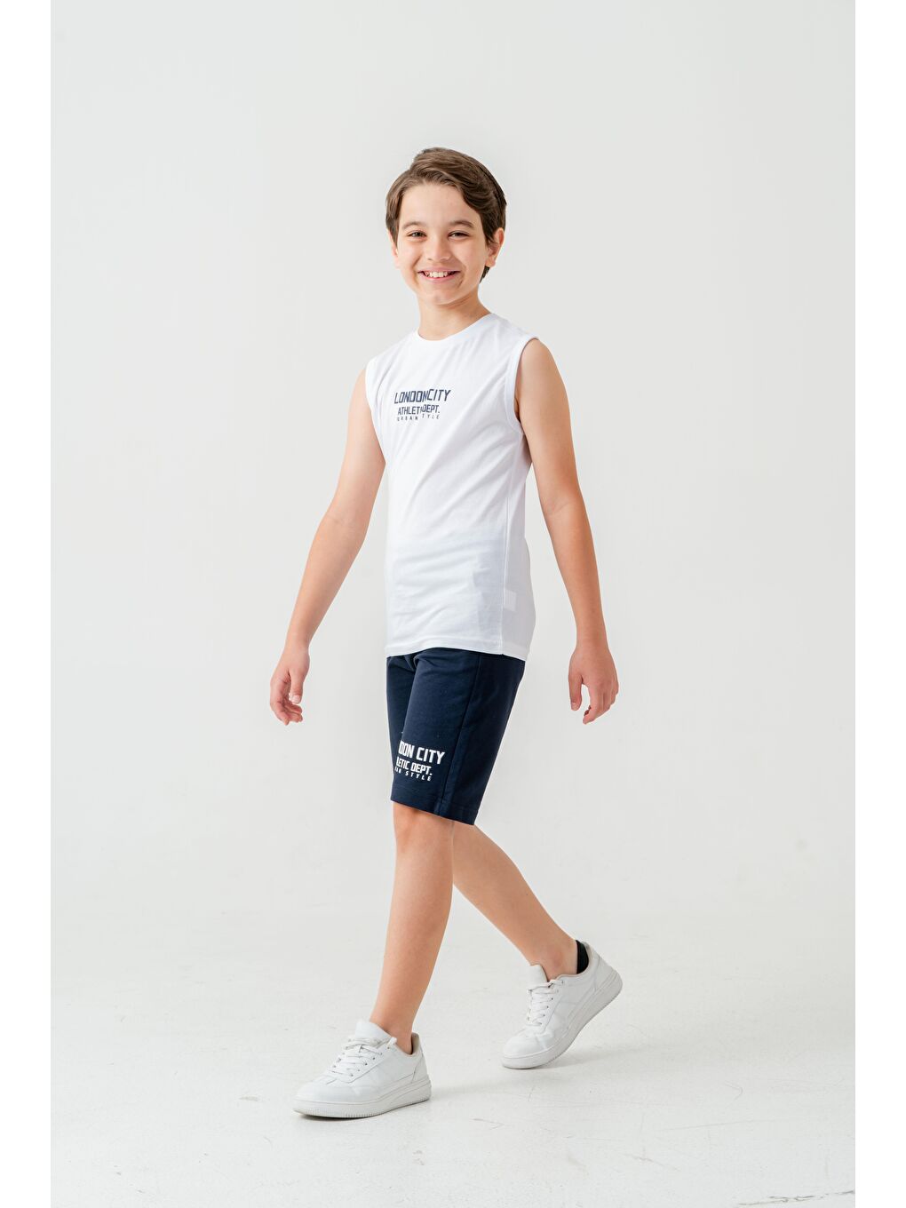 Beyaz London City Athletic Dept. Urban Style Erkek Çocuk Şort - Tişört Takımı-1
