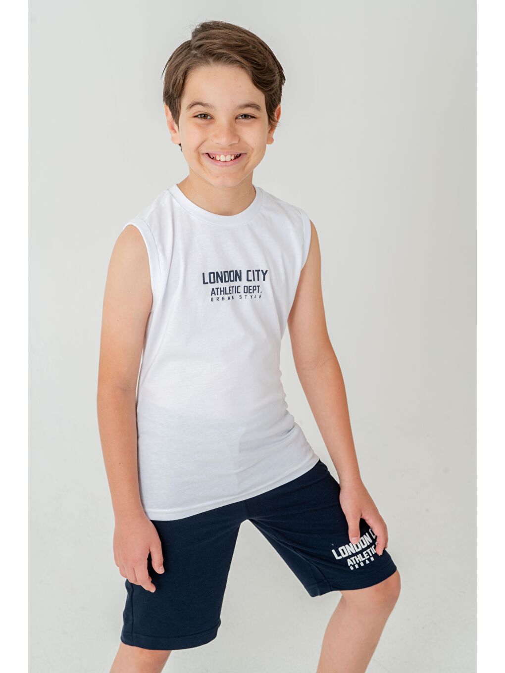 Beyaz London City Athletic Dept. Urban Style Erkek Çocuk Şort - Tişört Takımı-2