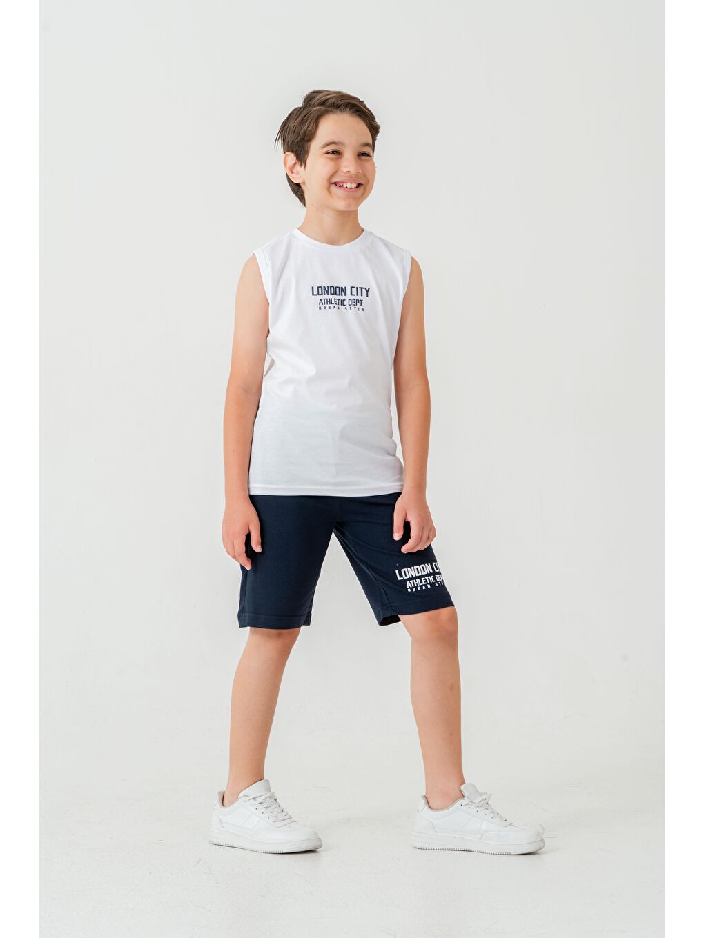 Beyaz London City Athletic Dept. Urban Style Erkek Çocuk Şort - Tişört Takımı-5