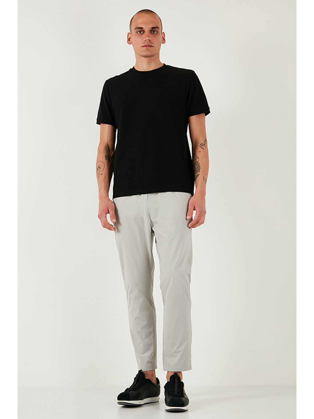 Gri Slim Fit Lastikli Bel Boru Paça Kemer Detaylı Erkek Pantolon 5543S86JMILANO