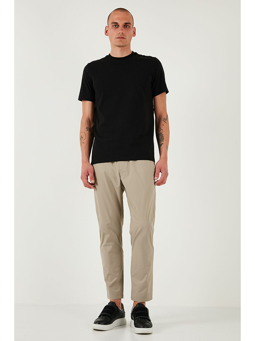 Bej Slim Fit Lastikli Bel Boru Paça Kemer Detaylı Erkek Pantolon 5543S86JMILANO