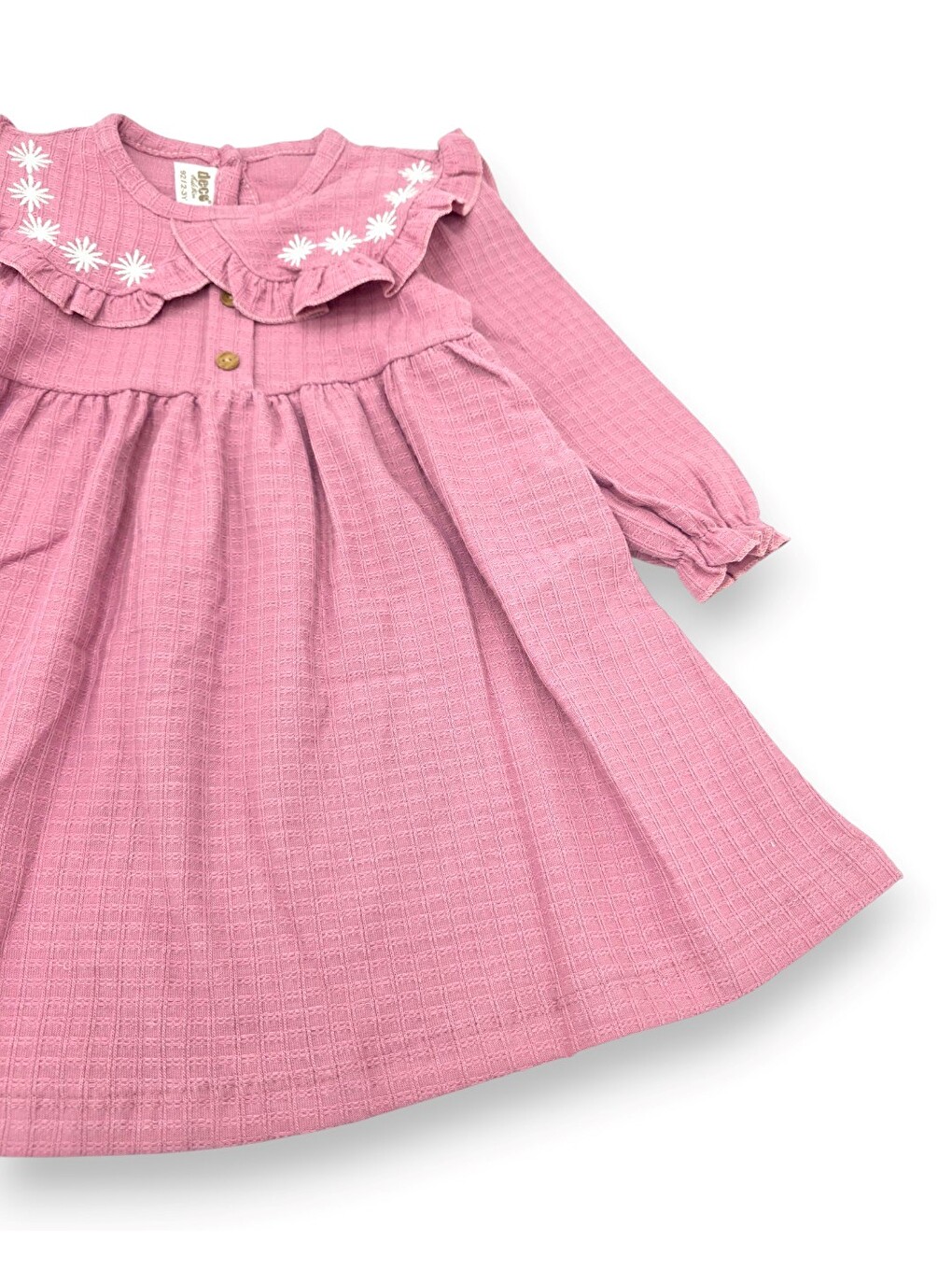 Pembe Kız Çocuk Yakalı Nakışlı Mevsimlik Uzun Kollu Elbise-4