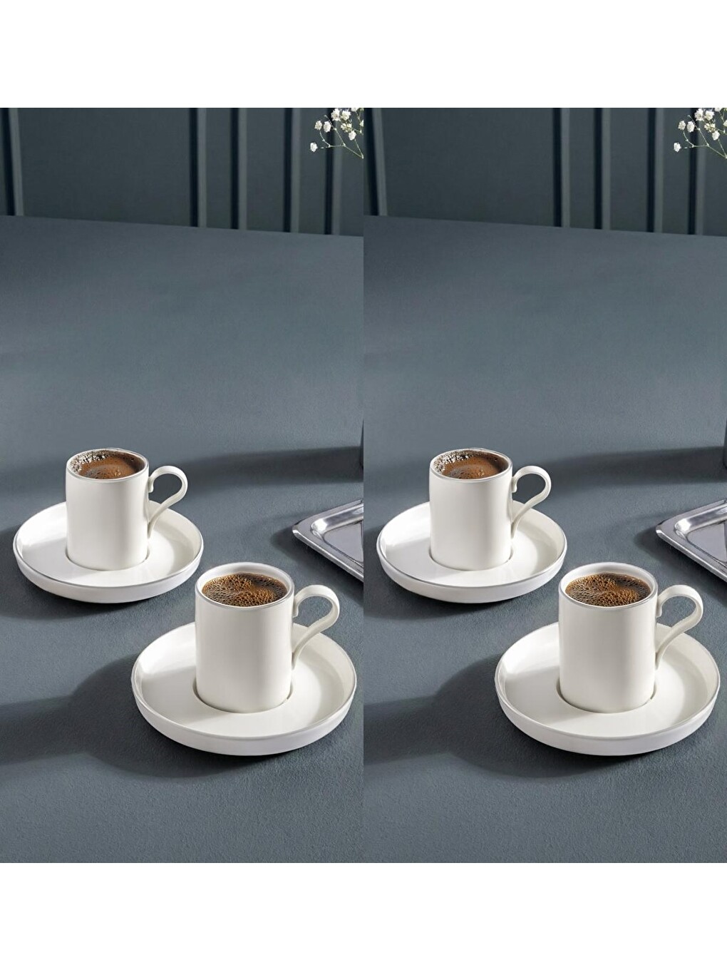 Ekru Bone Desire Kahve Fincan Takımı 90cc Platin Yaldızlı 8 Parça 4 Kişilik