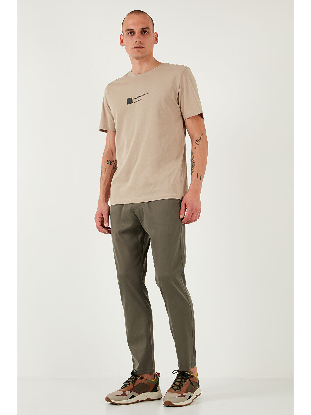 Haki Pamuklu Slim Fit Lastikli Bel Boru Paça Erkek Pantolon 5545S87JMILANO