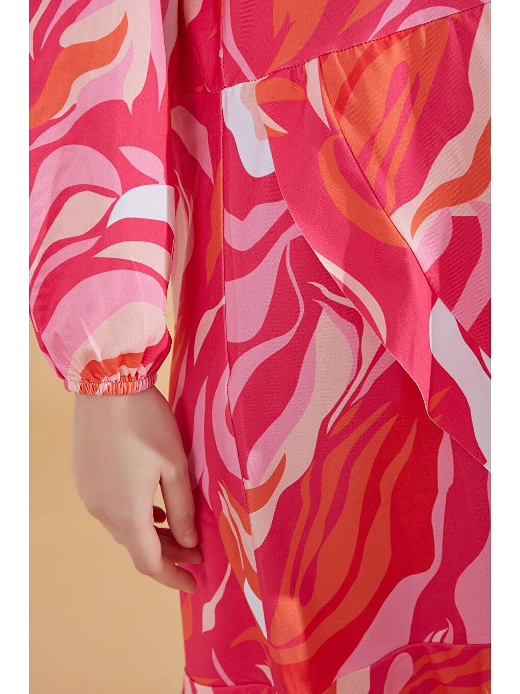 Desenli Fuşya Tam Kapalı Tesettür Mayo M2322-2