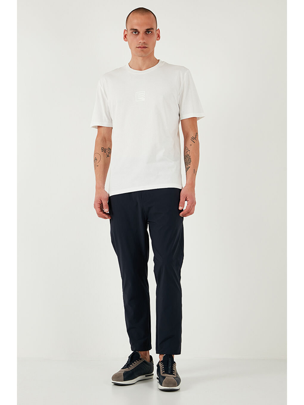 Lacivert Slim Fit Lastikli Bel Boru Paça Kemer Detaylı Erkek Pantolon 5543S86JMILANO