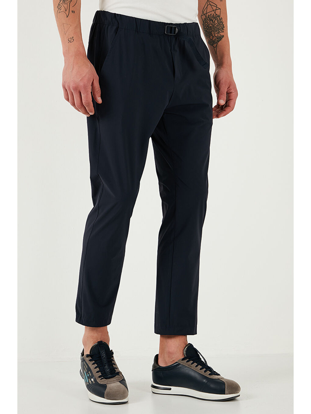 Lacivert Slim Fit Lastikli Bel Boru Paça Kemer Detaylı Erkek Pantolon 5543S86JMILANO-2
