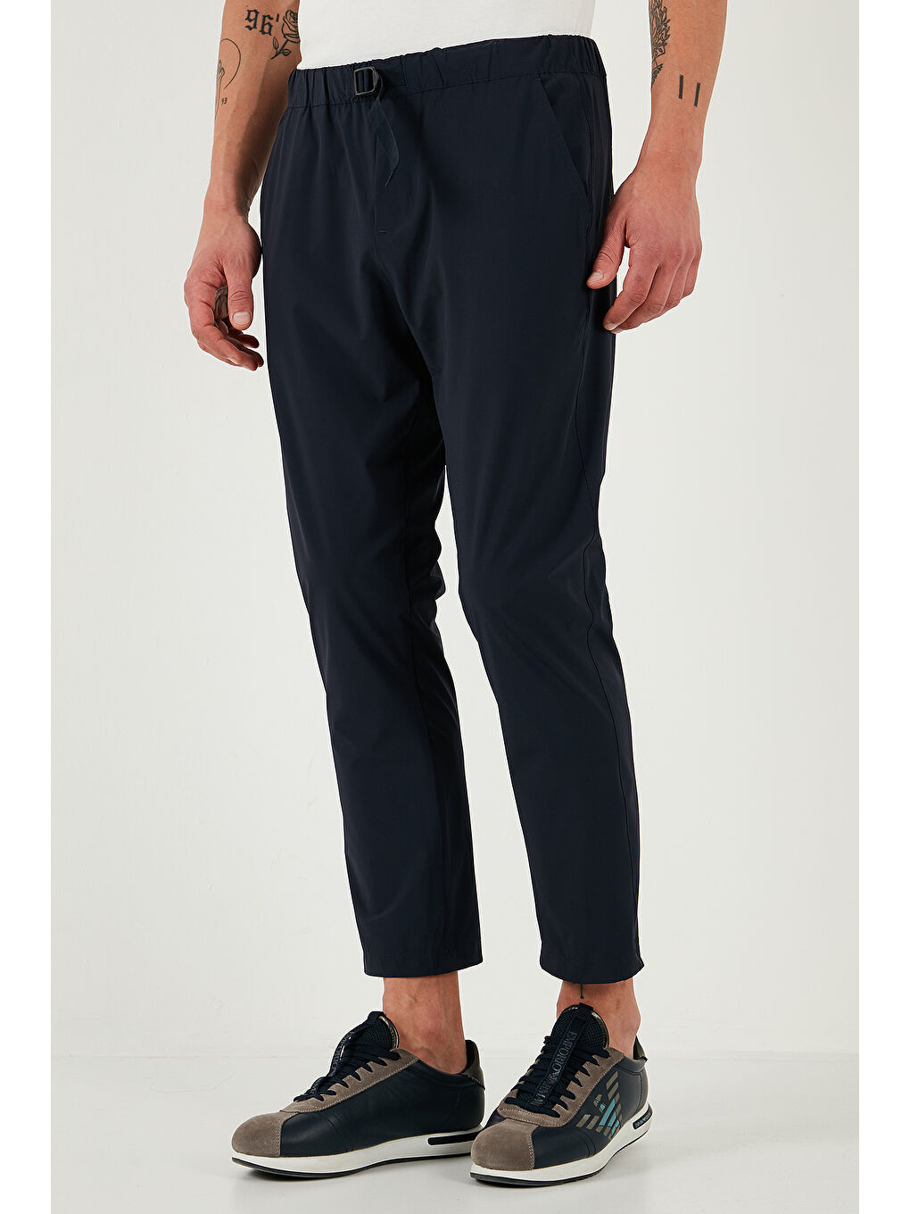 Lacivert Slim Fit Lastikli Bel Boru Paça Kemer Detaylı Erkek Pantolon 5543S86JMILANO-3