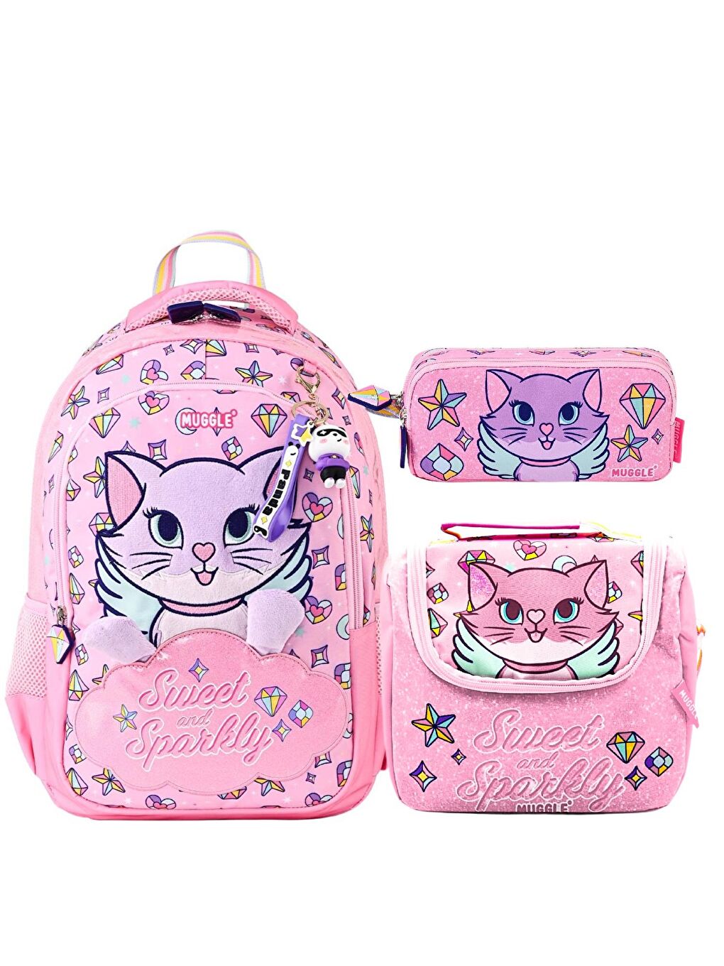 2 Bölmeli Sweet And Sparkly Okul Çantası + Beslenme Çantası + Kalemlik Pembe 3 Lü Set