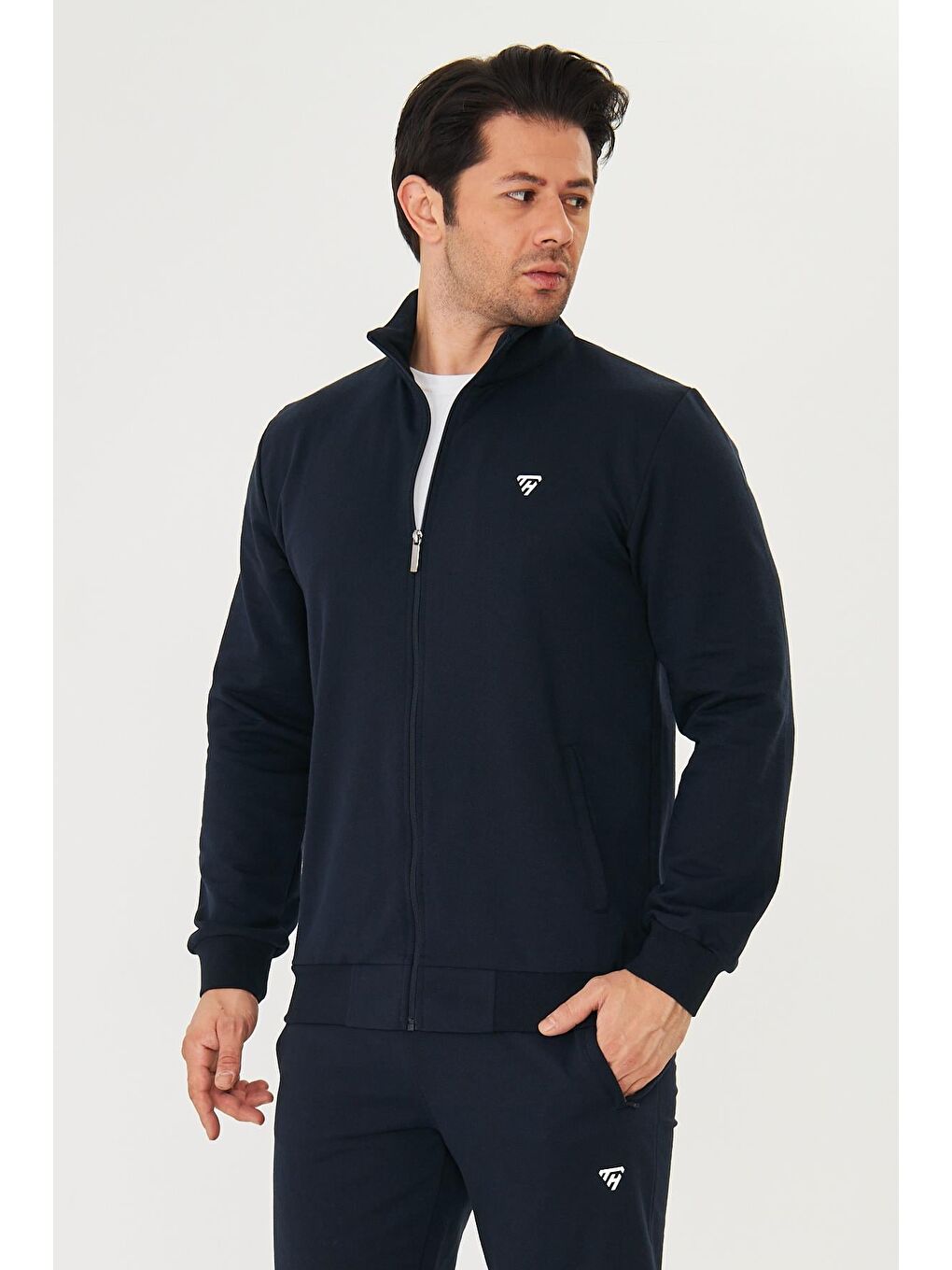 Erkek Pamuklu Fermuarlı Eşofman Takımı Lacivert 9522-L-1