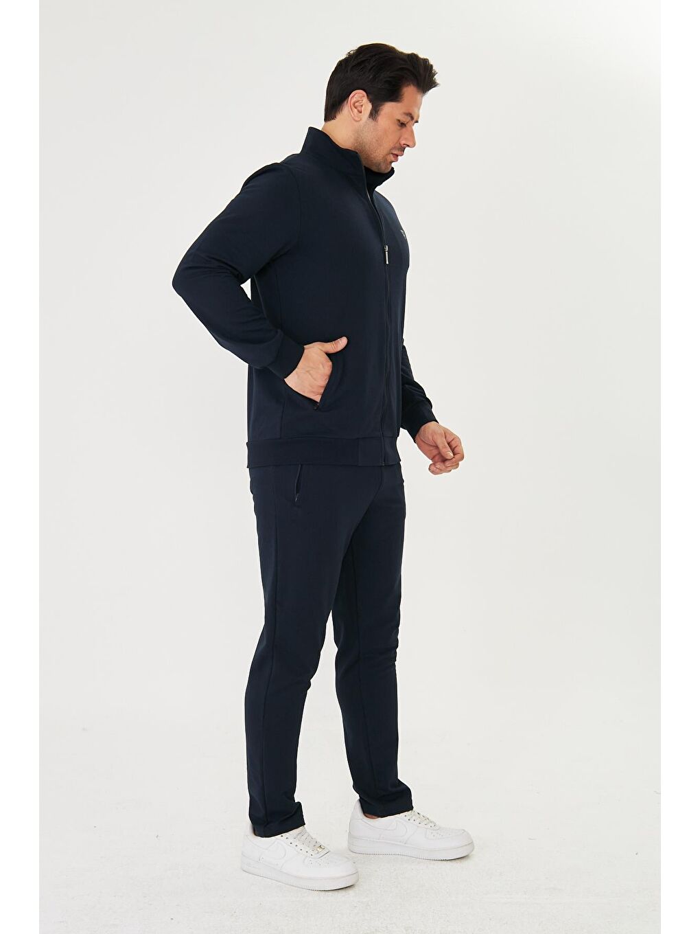 Erkek Pamuklu Fermuarlı Eşofman Takımı Lacivert 9522-L-3