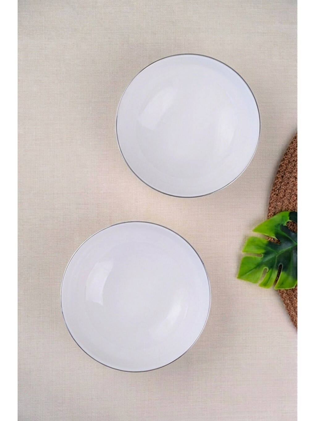 Ekru Porselen Sofia Platin Yaldızlı Kase 13,5cm 380cc 2 li