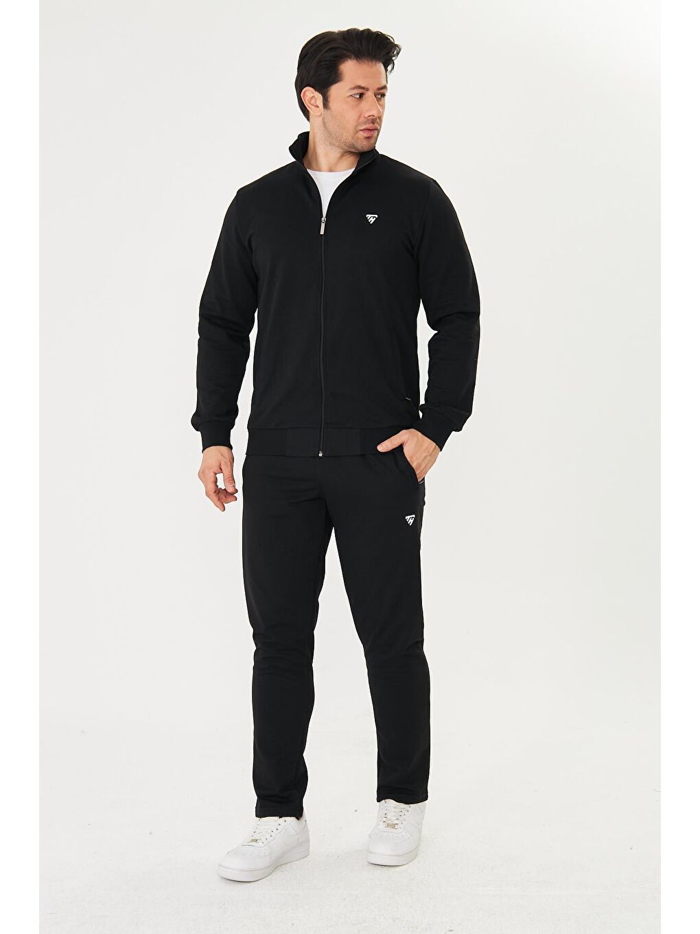 Erkek Pamuklu Fermuarlı Eşofman Takımı Siyah 9522-S