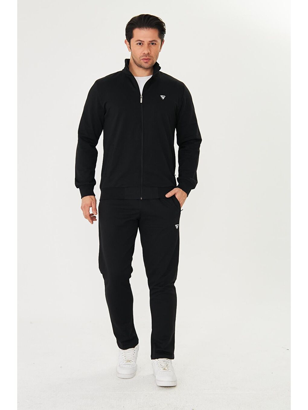 Erkek Pamuklu Fermuarlı Eşofman Takımı Siyah 9522-S-2