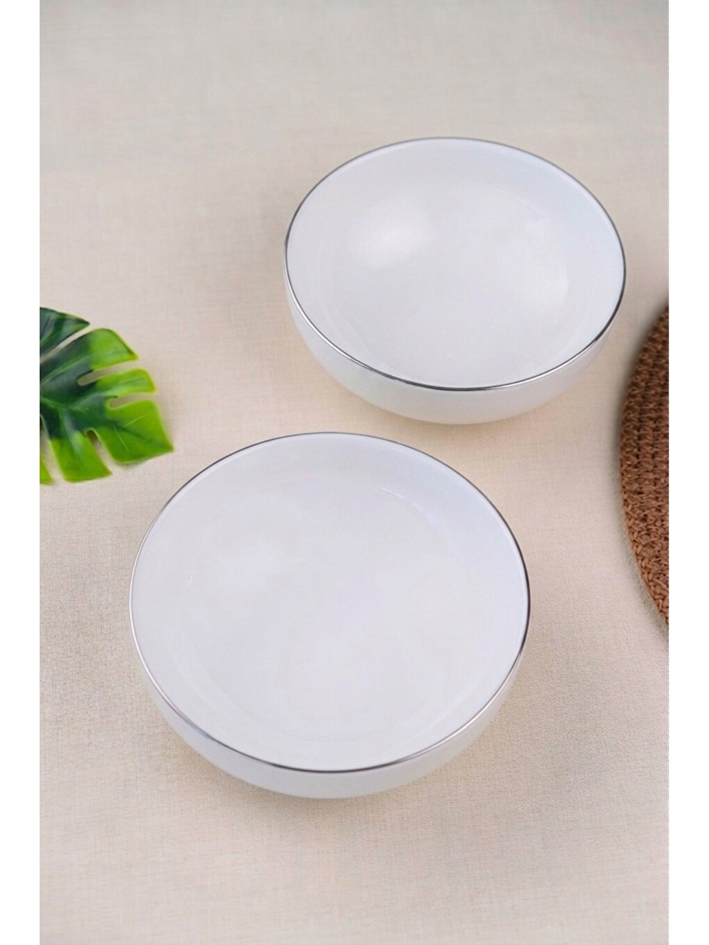 Ekru Porselen Sofia Platin Yaldızlı Kase 13,5cm 380cc 2 li-1