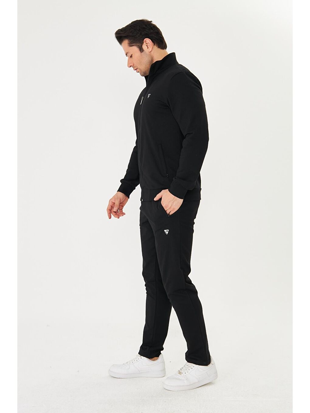 Erkek Pamuklu Fermuarlı Eşofman Takımı Siyah 9522-S-4