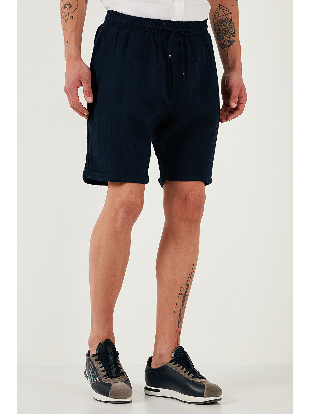Lacivert %100 Pamuk Regular Fit Normal Bel Müslin Short CF25S657802-1