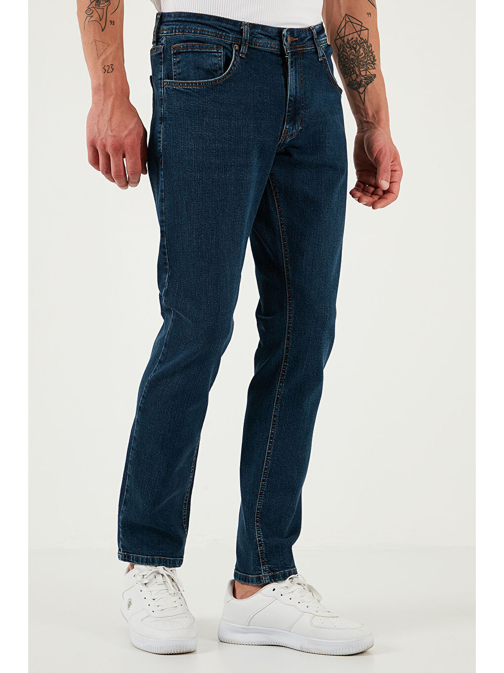 Lacivert Streç Pamuklu Regular Fit Normal Bel Boru Paça Jeans 2201S51PARMA-1