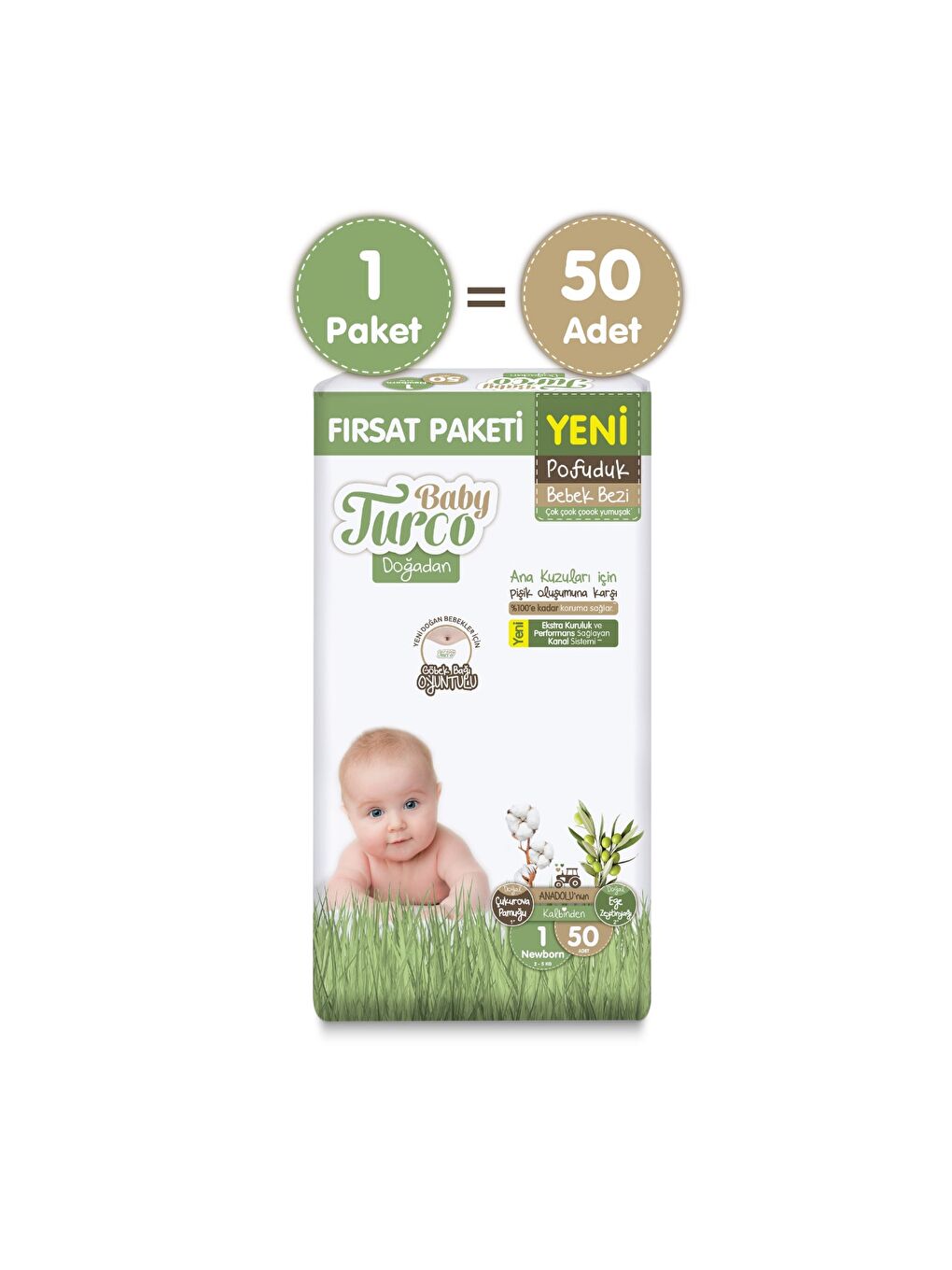 Doğadan Fırsat Paketi Pofuduk Bebek Bezi 1 Numara Newborn 50 Adet-1